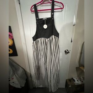 Oddi Black and White Striped Overall Dress